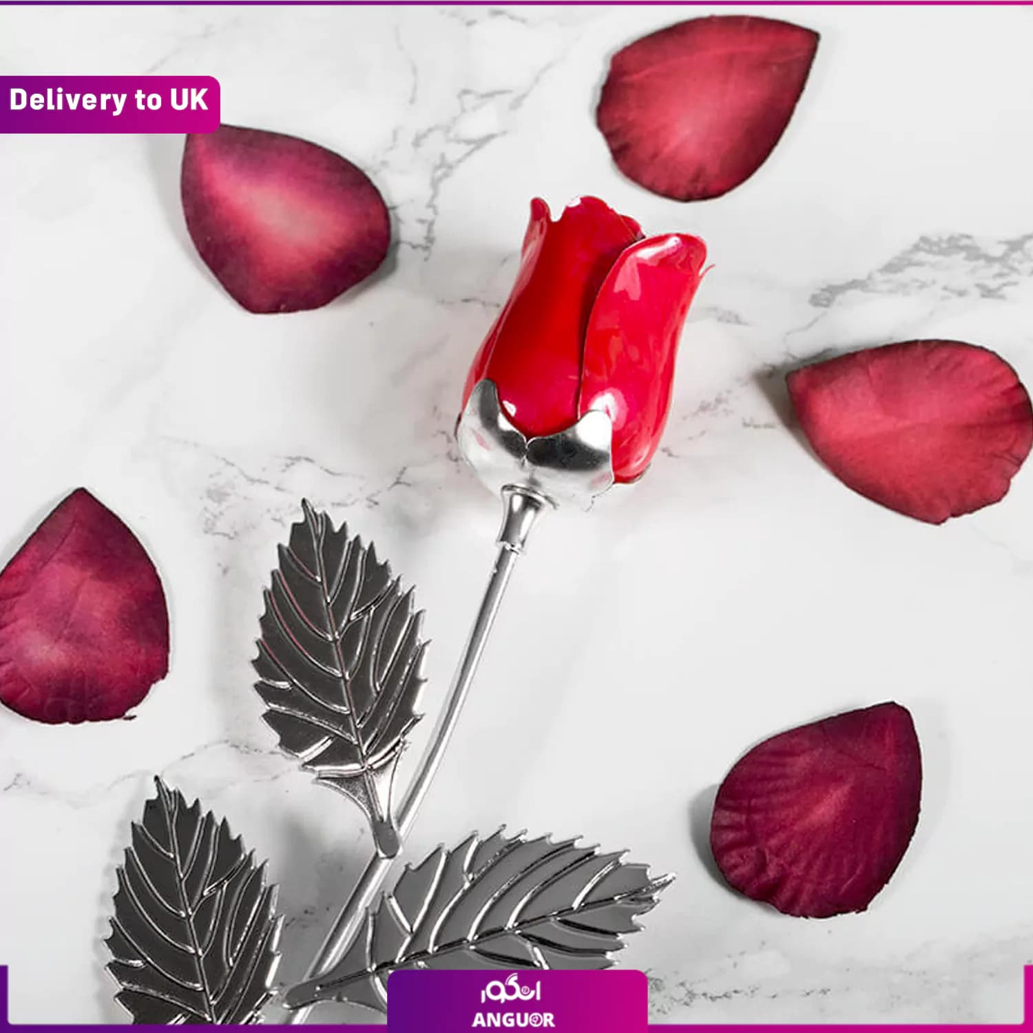 Personalised Silver Plated Rose (Delivery to UK) — تصویر ۵