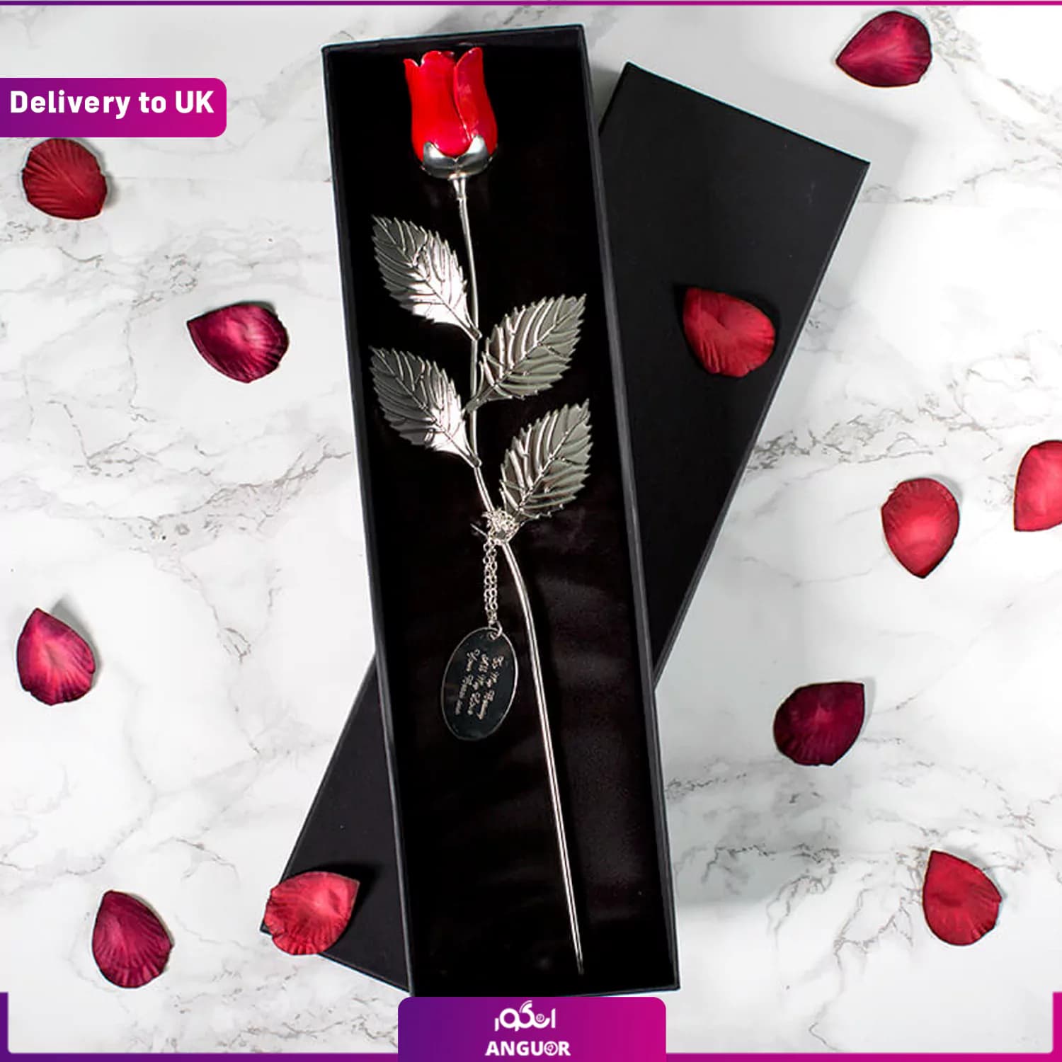 Personalised Silver Plated Rose (Delivery to UK)