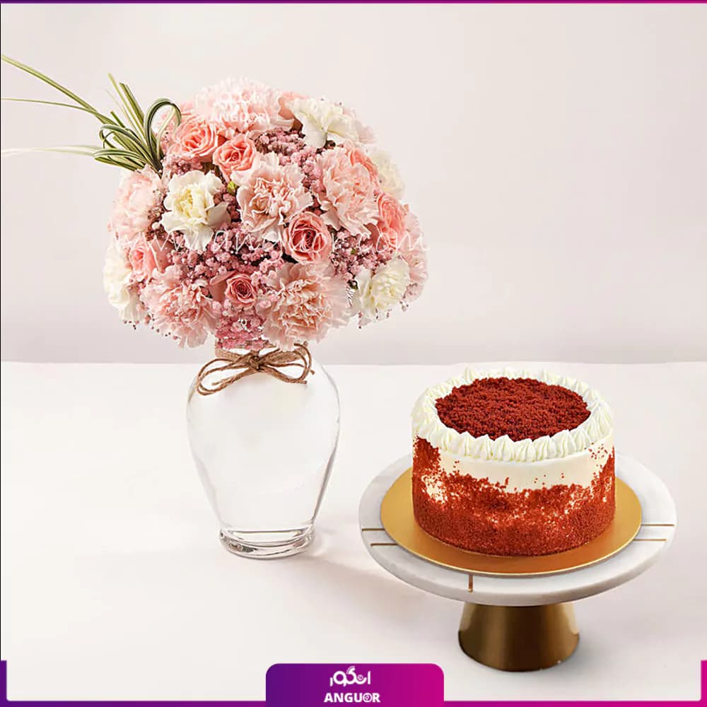 دسته گل ترکیبی به همراه کیک