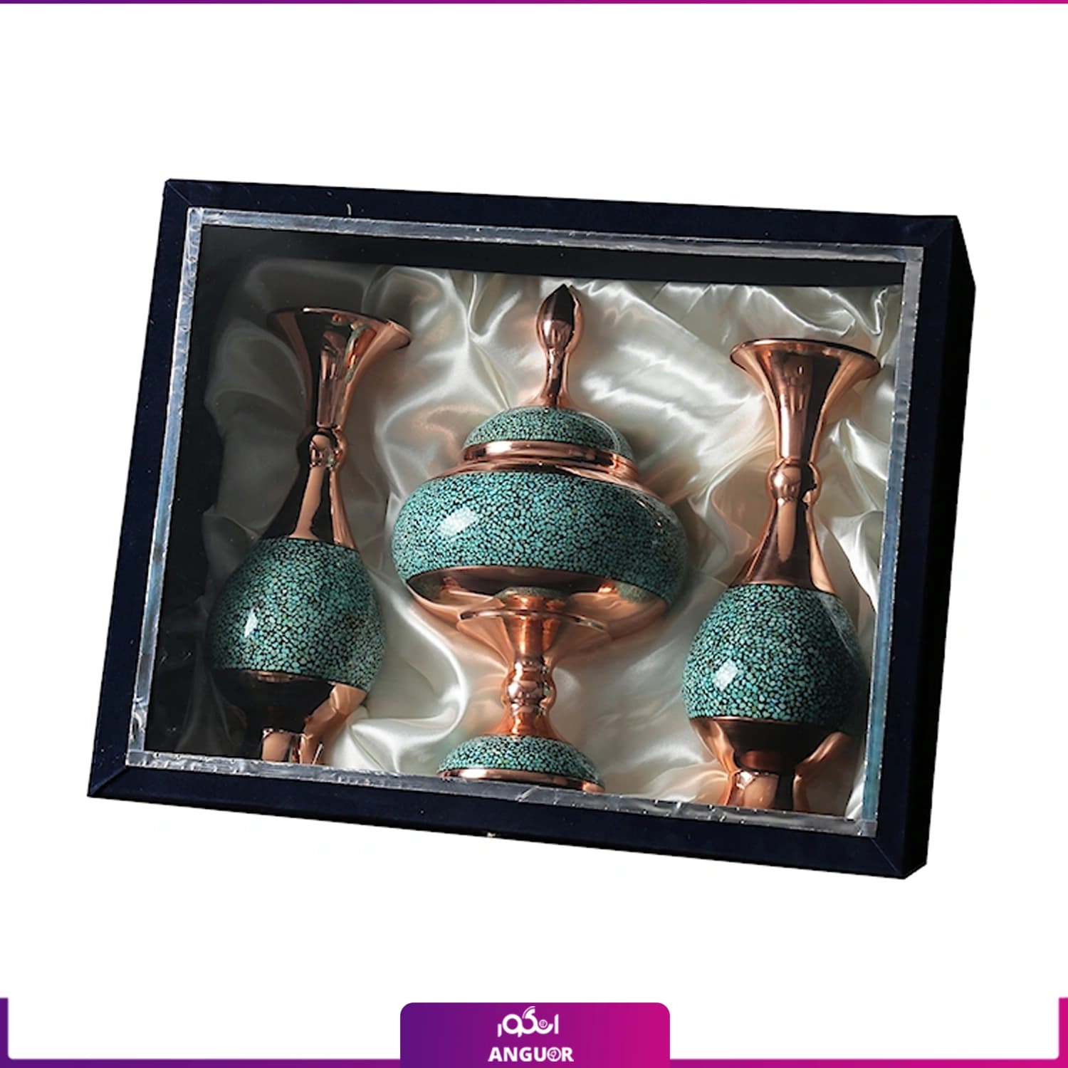 پک هدیه جفت گلدان و شکلات خوری فیروزه‌کوبی — تصویر ۵