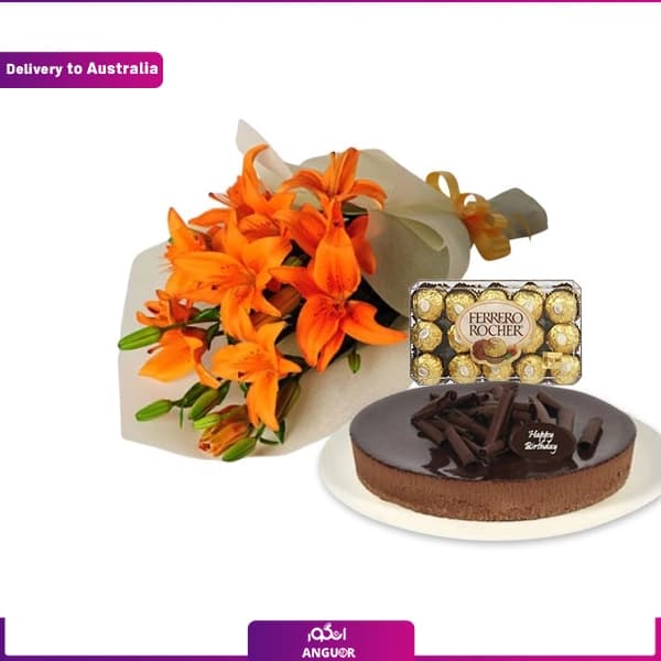 Lilium bouquet with cake and chocolate (Delivery in Australia)