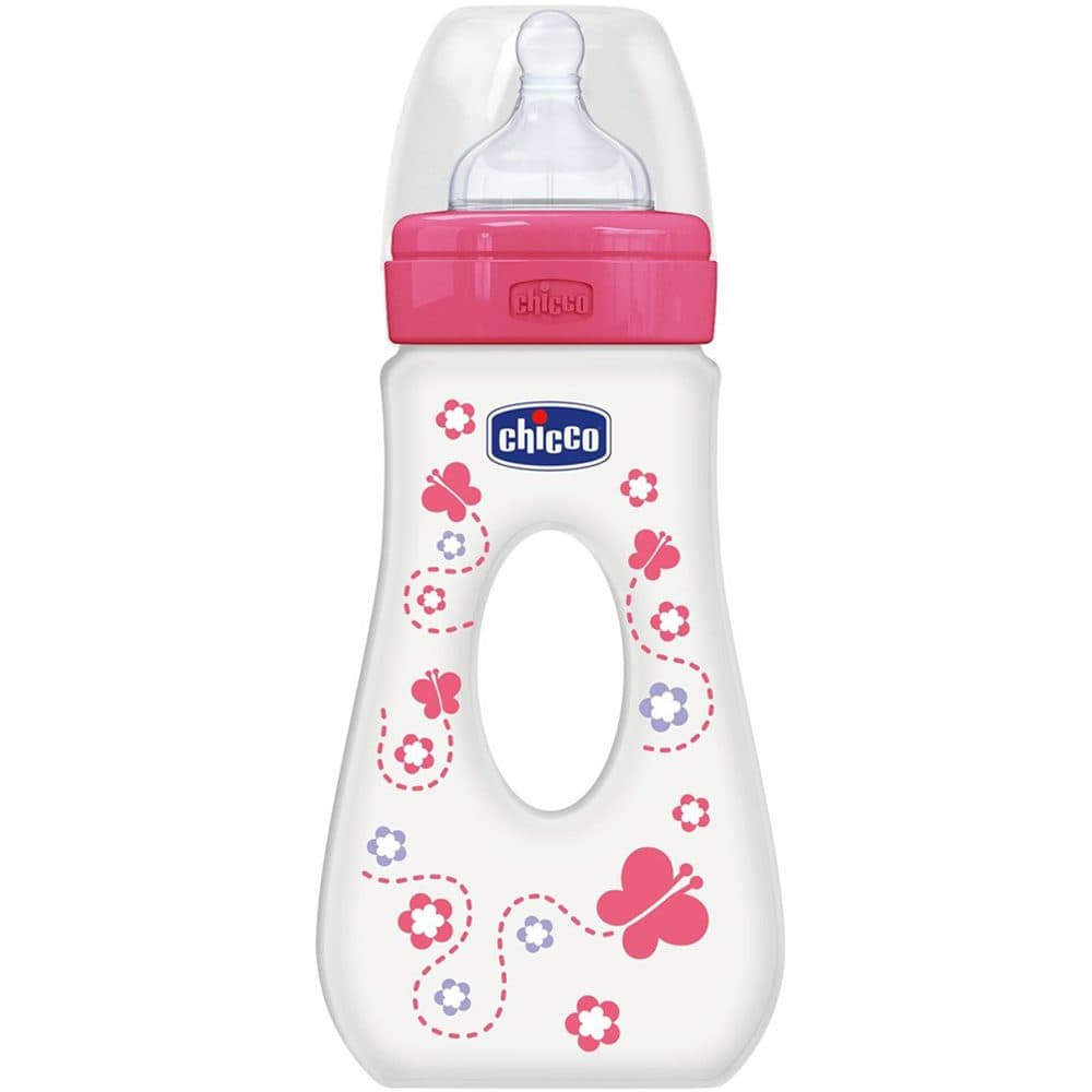 شیشه شیر ول بی اینگ مسافرتی صورتی سیلیکون چیکو گنجایش 240 میلی لیتر chicco (اورجینال)