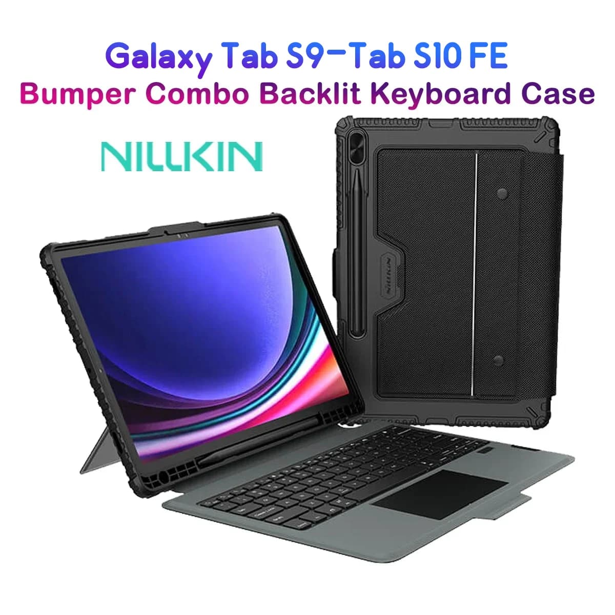 کیف کلاسوری Galaxy Tab S9 با صفحه کلید بلوتوثی برند نیلکین مدل Bumper Combo