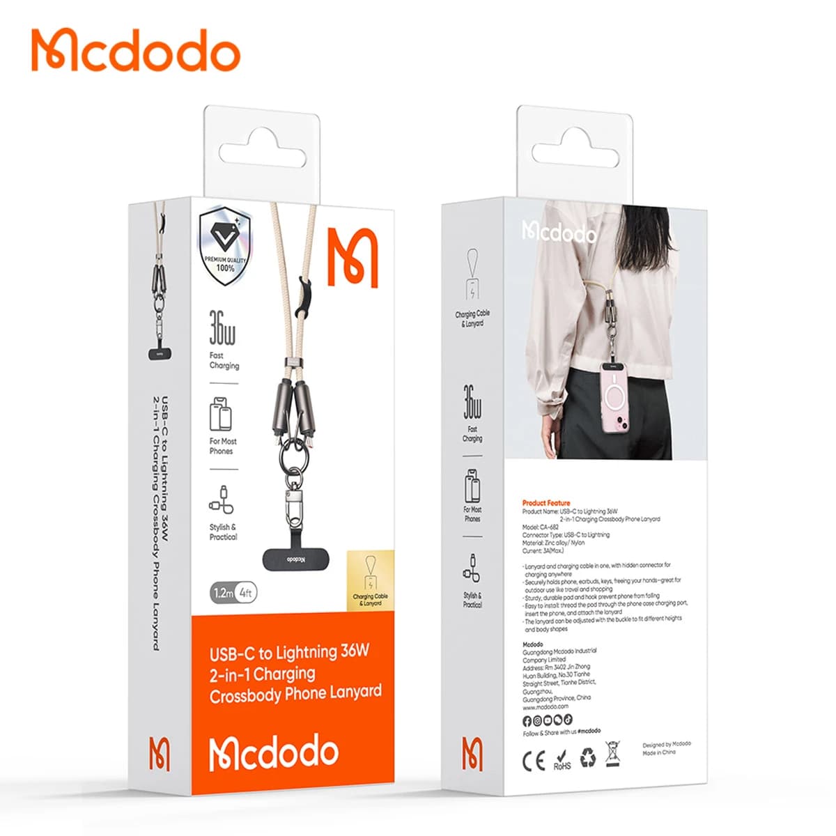 بند آویز موبایل کابل شارژ 36 وات Type-C به Lightning مک دودو مدل Mcdodo CA-682 طول 1.2 متر — تصویر ۷