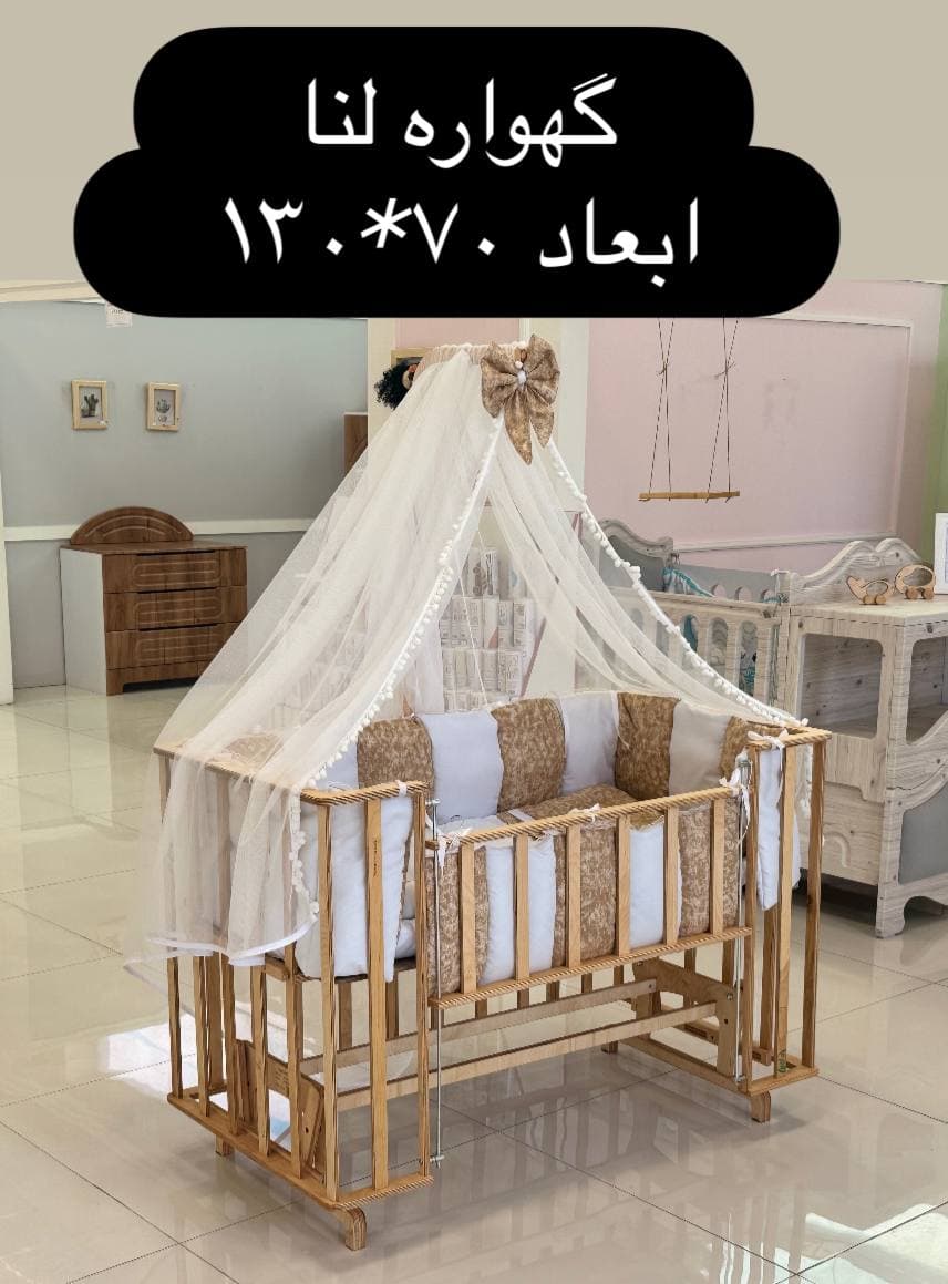 تخت کنار مادری گهواره لنا (چوب) ابعداد 70*130 برند آنجل لند AngelLand — تصویر ۲
