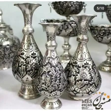 گلدان قلمکاری شده سفید مسی