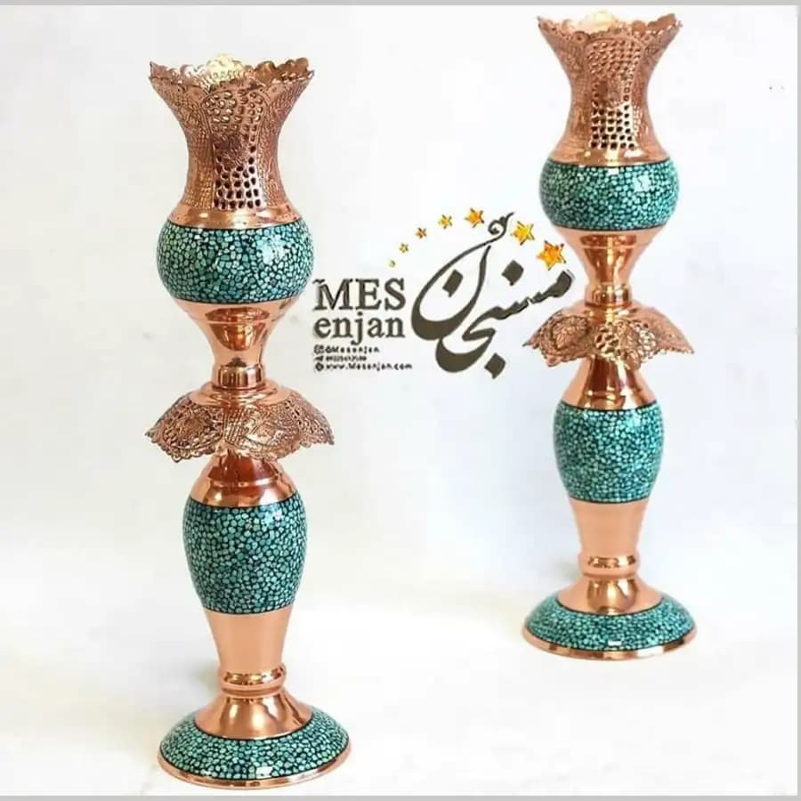 شمعدان فیروزه کوبی مسی