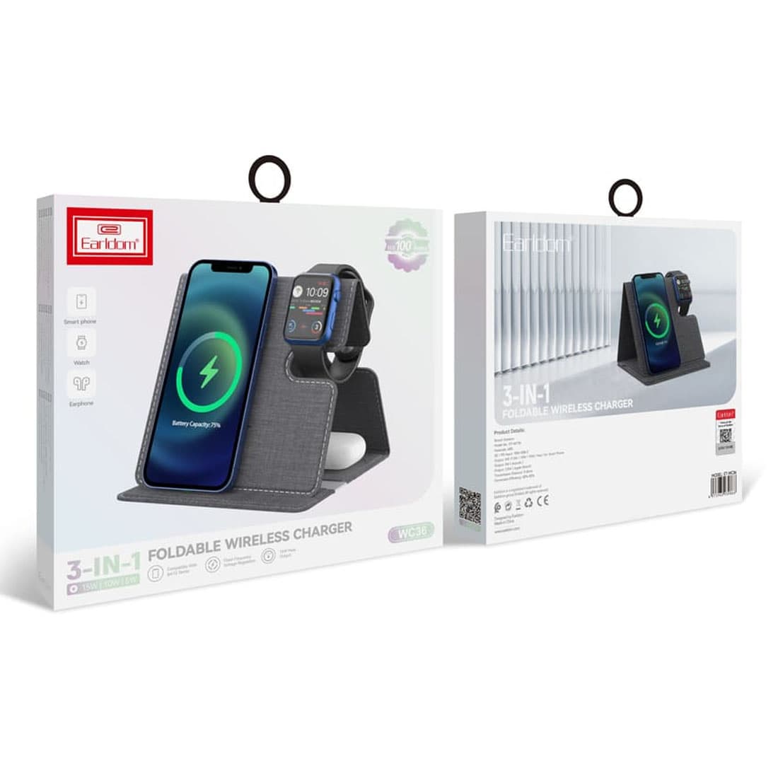 پایه شارژ بی سیم دسکتاپ earldom wc36 3in1 15w — تصویر ۲
