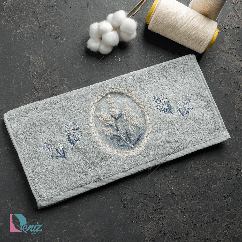 حوله دستی سرمه دوزی گندم رنگ طوسی سبز — تصویر ۲