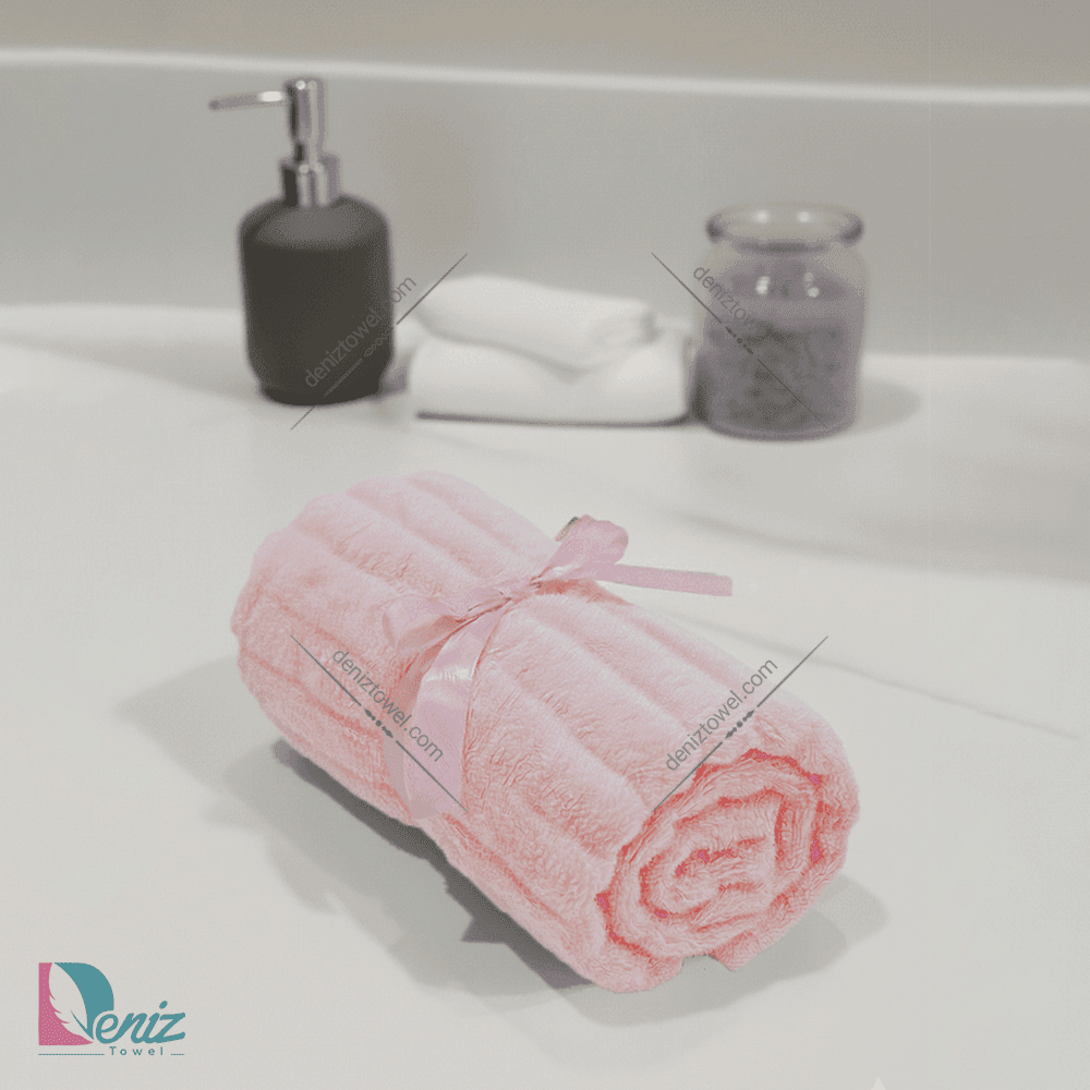 حوله دستی میکروفایبر رومن رنگ گلبهی