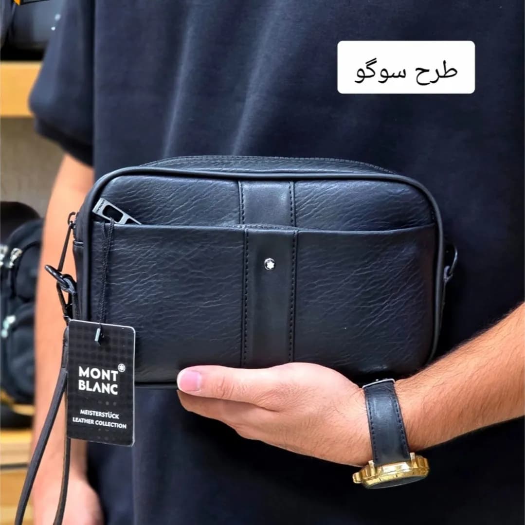 کیف دستی و دوشی مردانه مونت بلانک چرم صنعتی مدل سه کاره — تصویر ۴