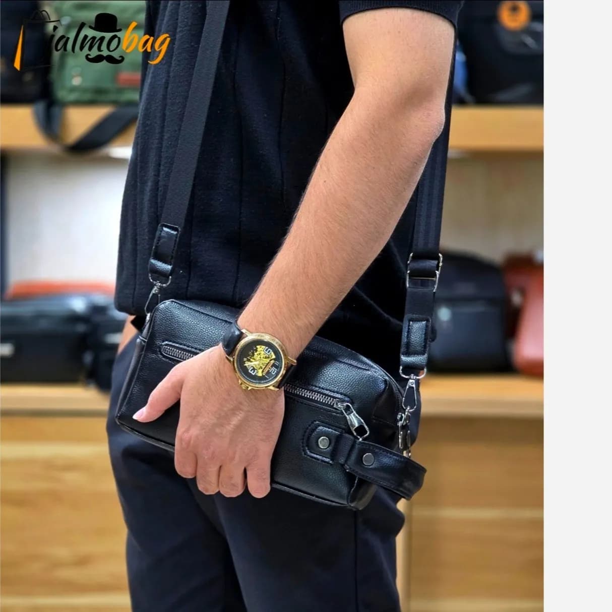 کیف دستی دوشی مردانه چرم وارداتی شوزبگ — تصویر ۲