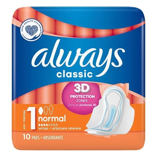 نوار بهداشتی آلویز مدل کلاسیک نارنجی 3بعدی بسته10تاییalways classic
