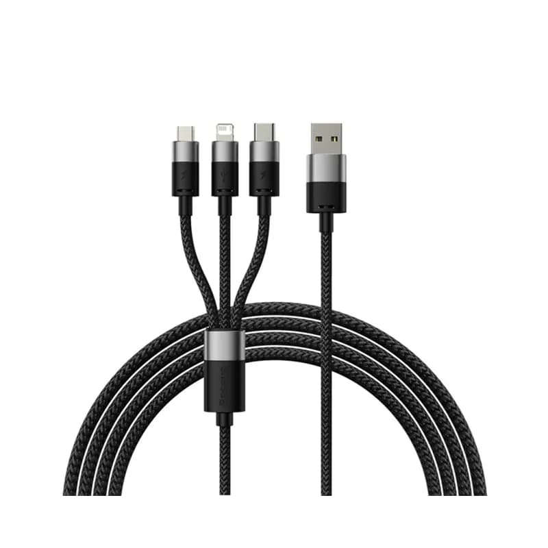 کابل شارژ سه سر بیسوس مدل Flash Series CASS030001 طول 1.2 متر توان 100 وات
