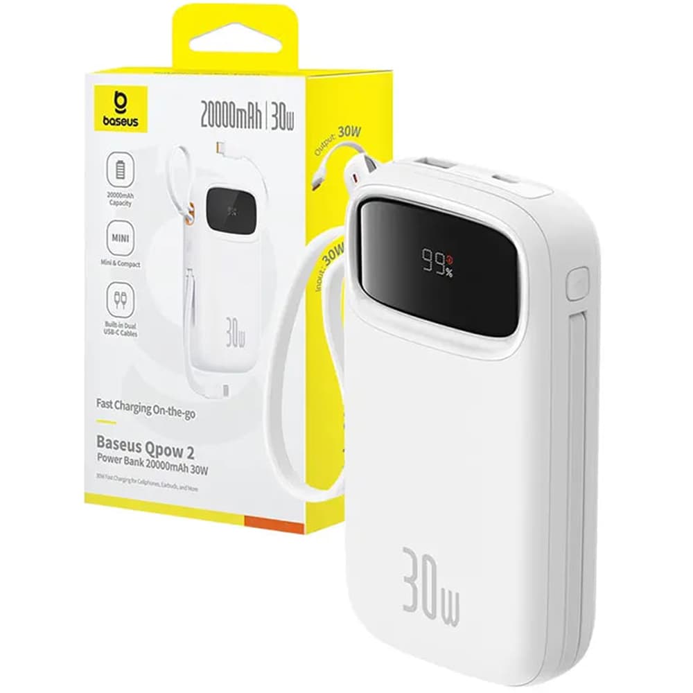 پاوربانک 20000 بیسوس Baseus QPow 2 P10055009113-00 توان 30 وات با کابل متصل — تصویر ۷