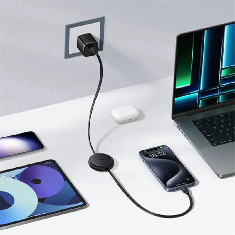 کابل تبدیل USB-C به USB-C باسئوس مدل Free2Pull Mini 60W طول 1 متر — تصویر ۸