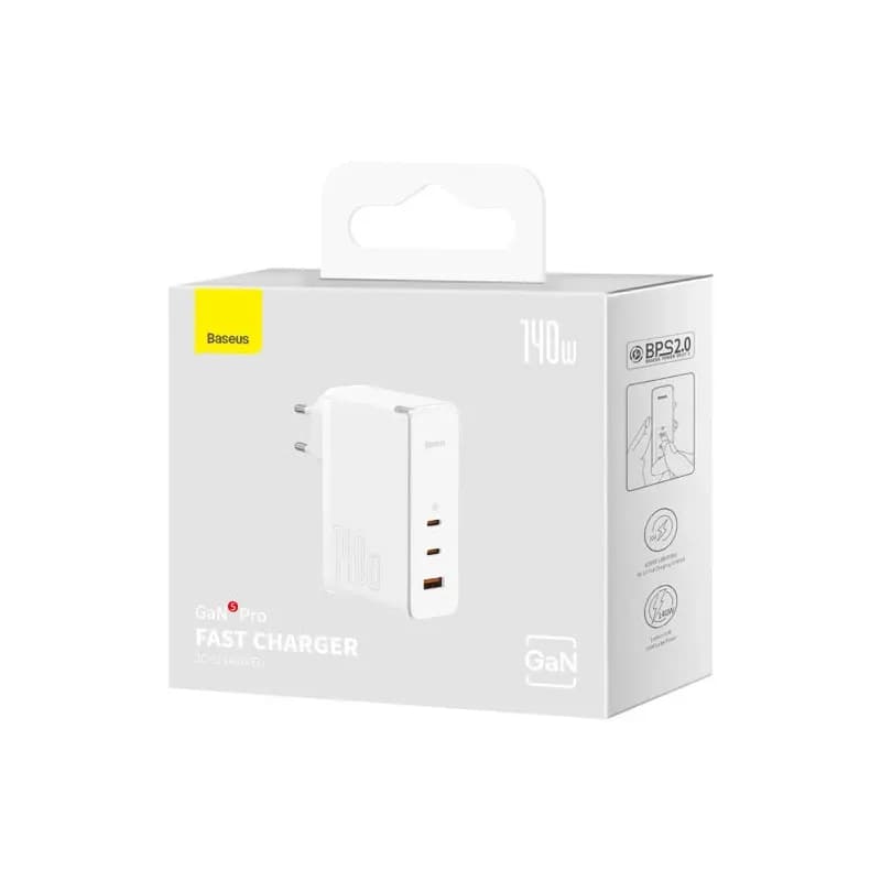 کلگی شارژر فست باسئوس Baseus مدل GaN5 Pro 140W با کابل CCGP100202 سفید — تصویر ۶