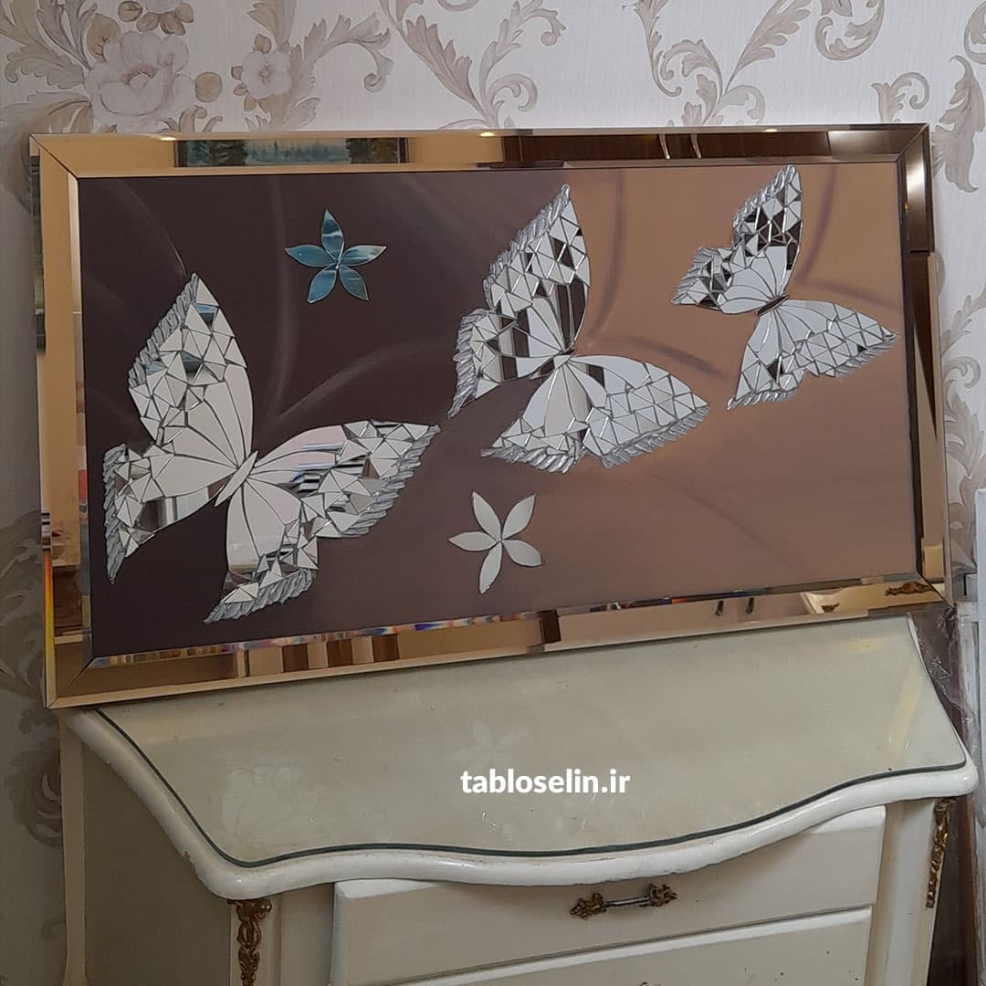 تابلو آینه کاری مدرن سایز بزرگ طرح پروانه — تصویر ۲