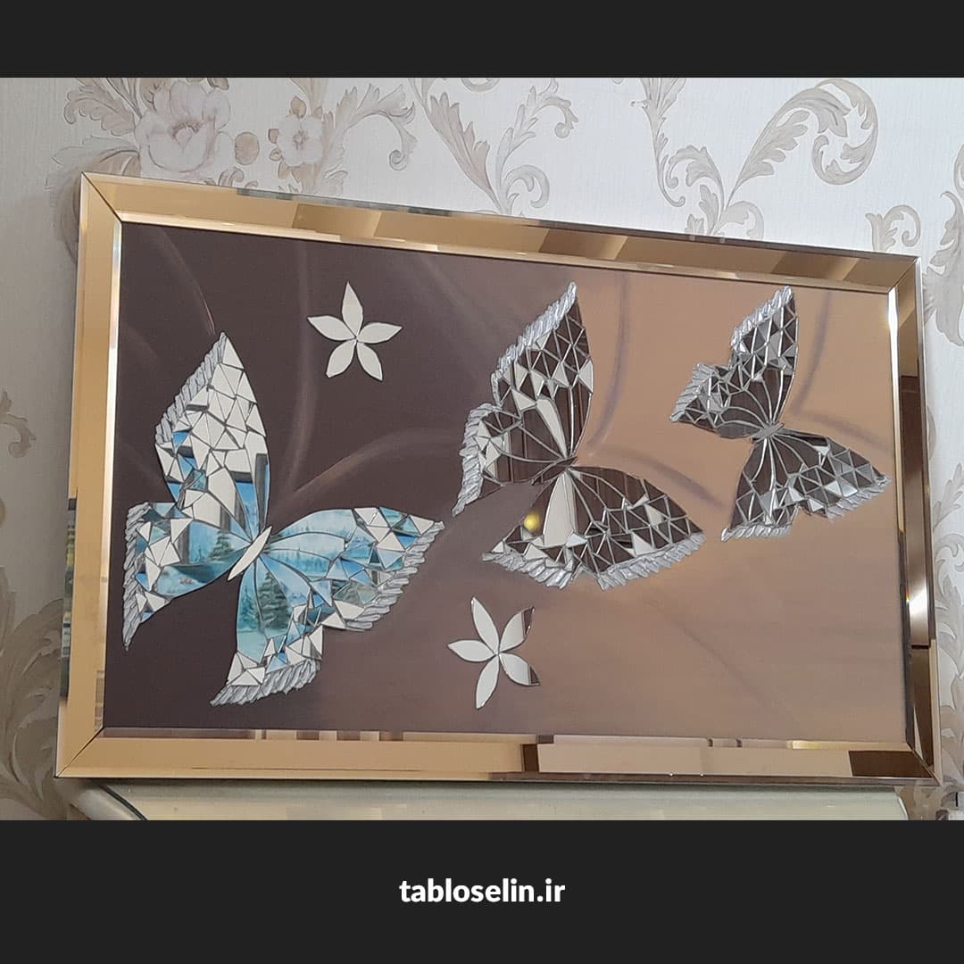 تابلو آینه کاری مدرن سایز بزرگ طرح پروانه — تصویر ۵
