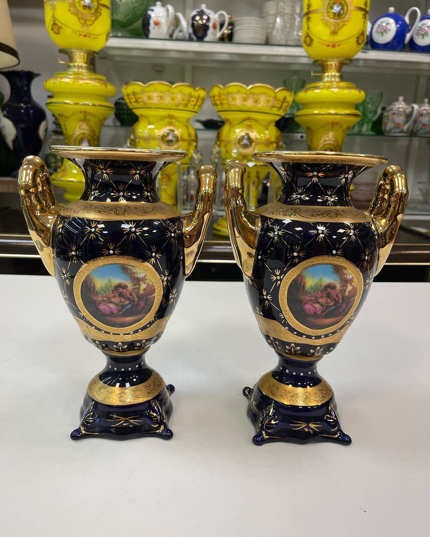 یک جفت گلدان کاپی لیلی و مجنون آنتیک