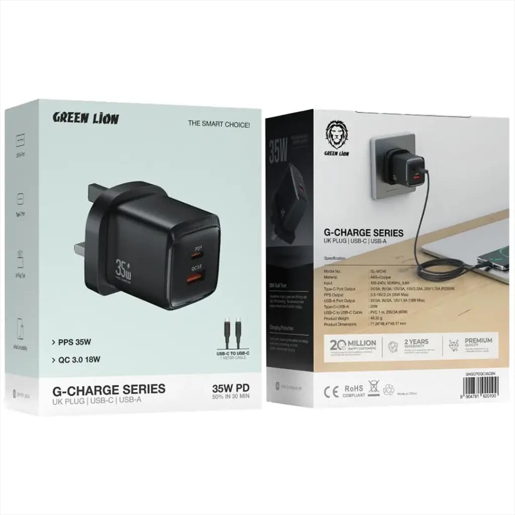 شارژر گرین لاین 35 وات دو پورت UK مدل GNGCPDQC35 — تصویر ۴