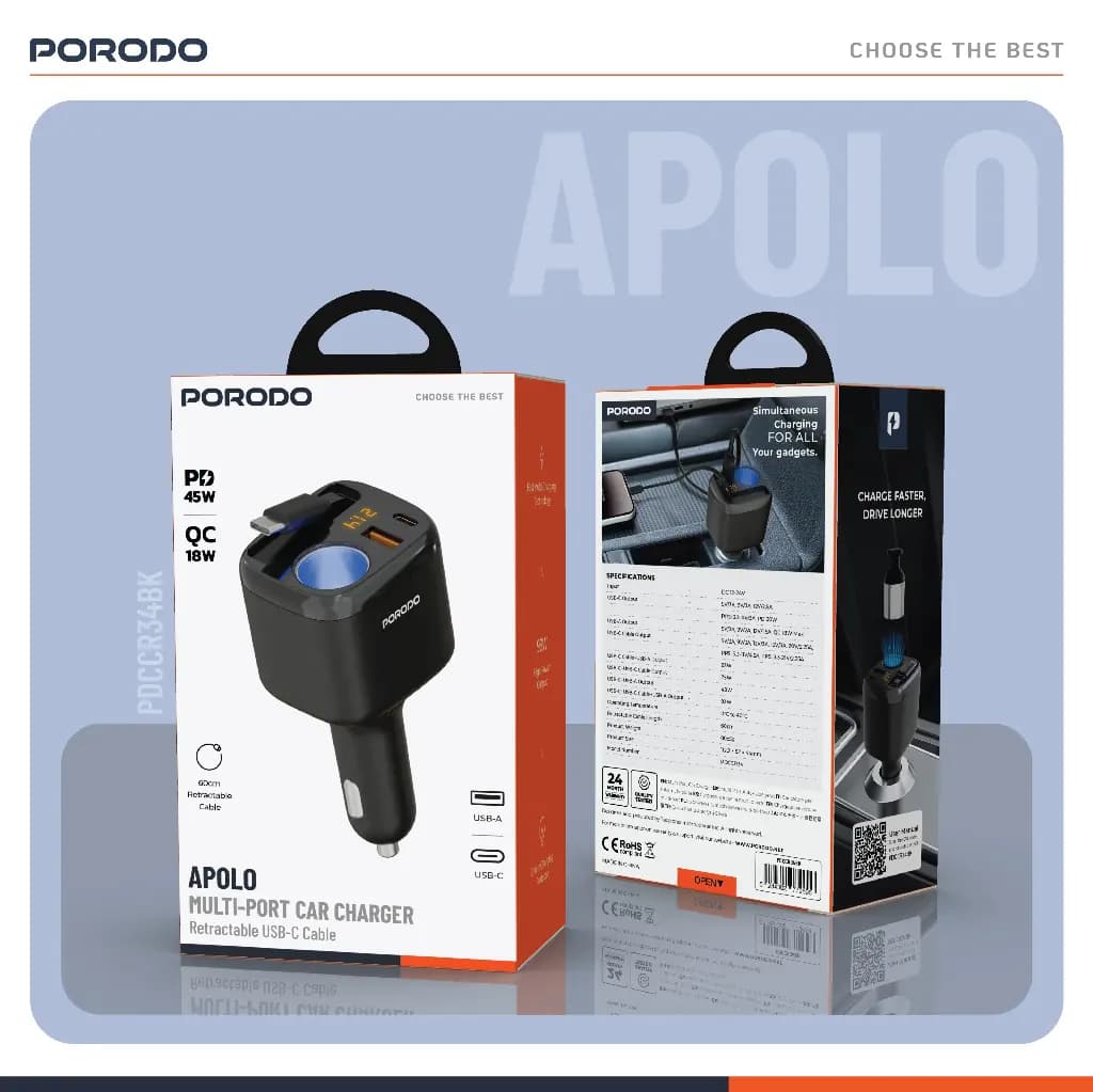 شارژر فندکی چندپورت پرودو مدل Apolo PDCCR34BK — تصویر ۷