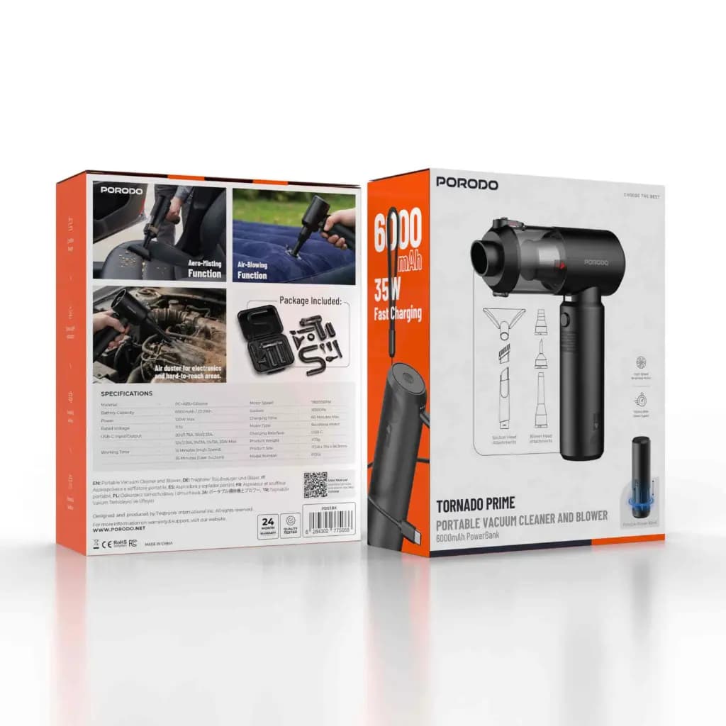 جارو شارژی و دمنده Porodo Tornado Prime مدل PDS5BK — تصویر ۶