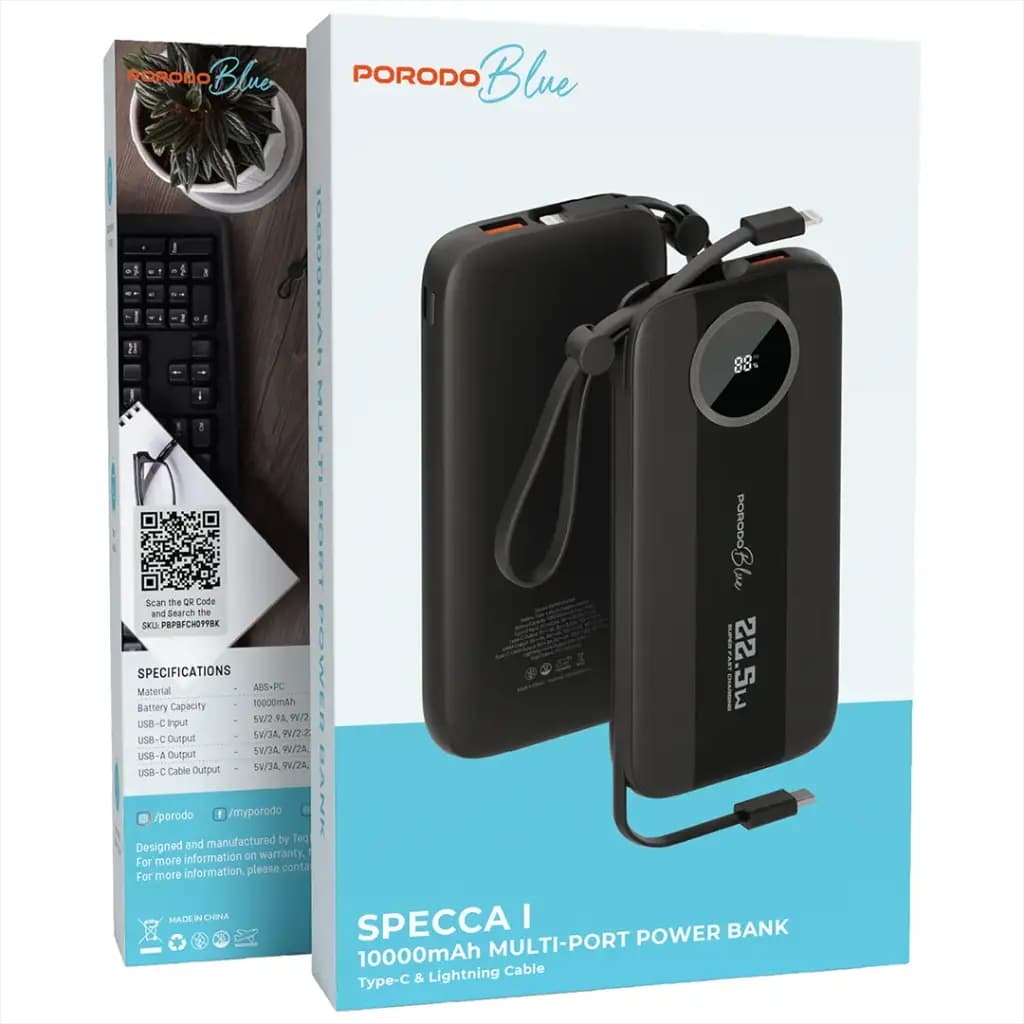 پاوربانک 10000 میلی آمپر پرودو مدل Specca PBPBFCH099BK — تصویر ۳