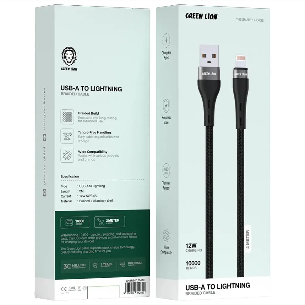 کابل شارژ USB-A به لایتنینگ گرین لاین مدل Braided GNBRSATL2MBK — تصویر ۳