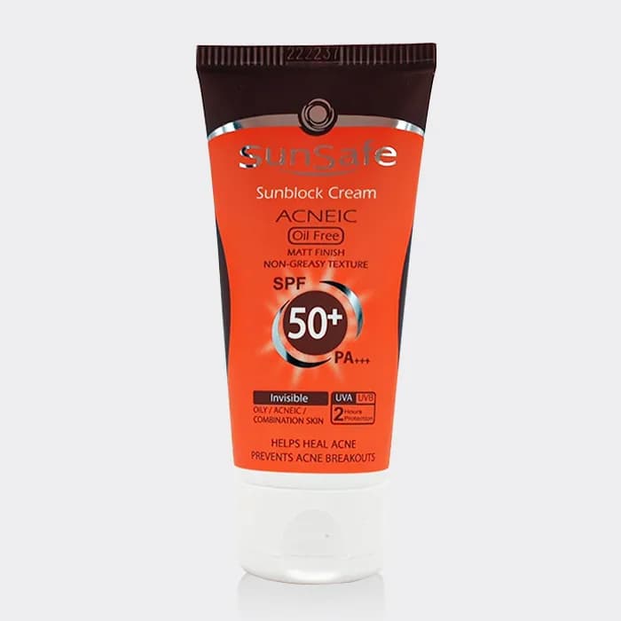 کرم ضد آفتاب بدون رنگ آکنیک سان سیف Sunsafe Acneic Sunblock Cream 50ml — تصویر ۲