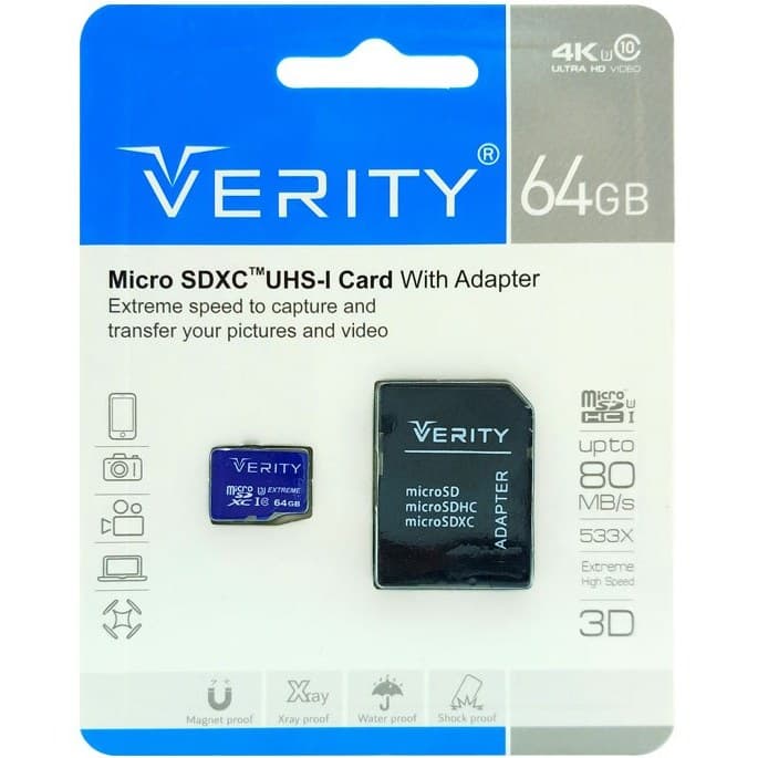 مموری کارت کارت حافظه وریتی ظرفیت 64 گیگ مدل 533X کلاس 10 استاندارد UHS-I U1 با سرعت 80MB