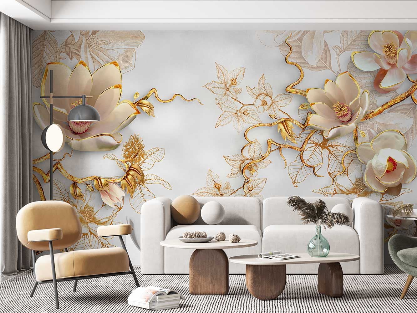 کاغذ دیواری سه بعدی گل طلایی M13510300 — تصویر ۶