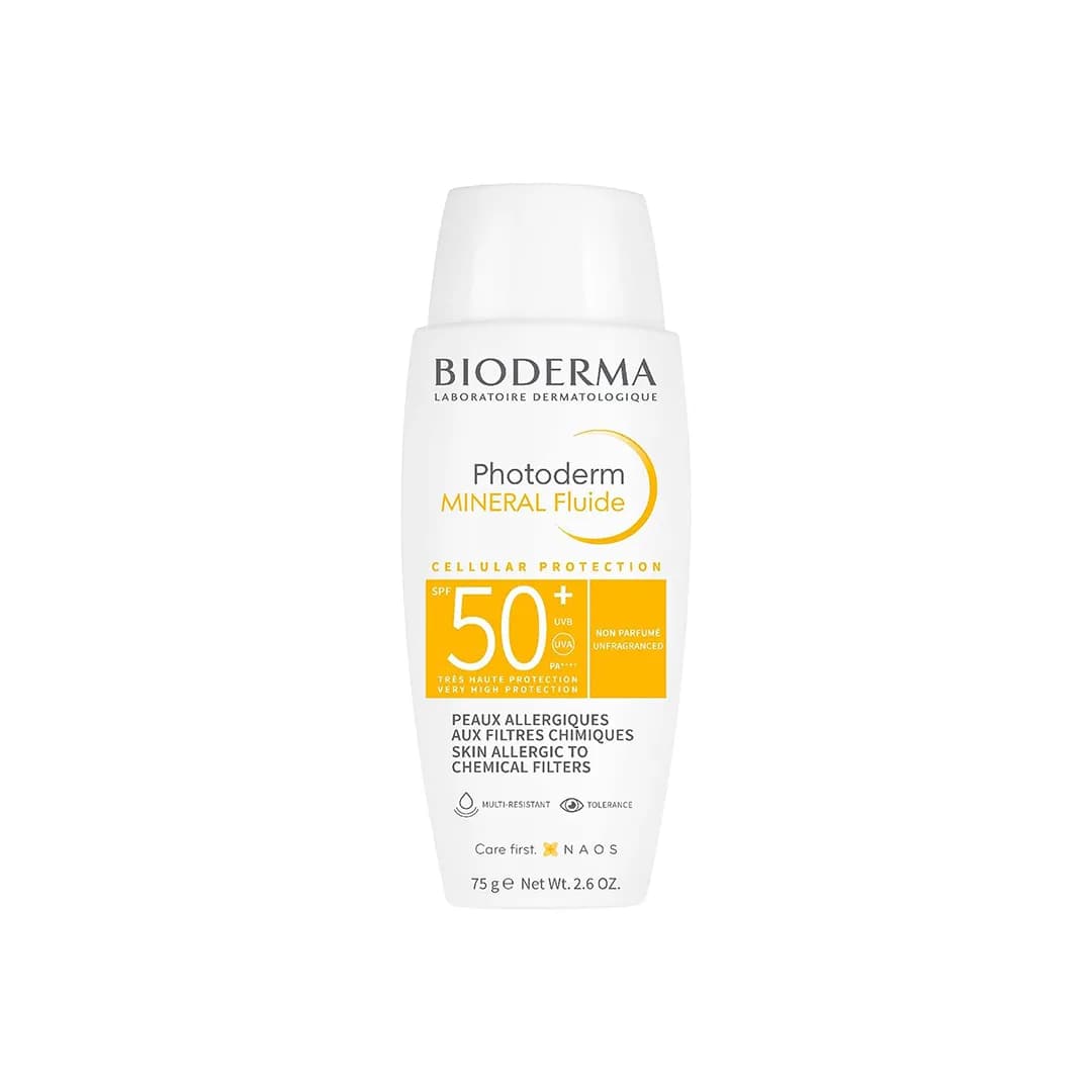 ضد آفتاب بی رنگ بایودرما Photoderm MINERAL Fluide SPF50 حجم 75 گرمی