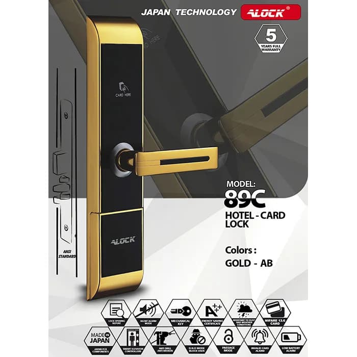 دستگیره کارتی هتلی ALOCK مدل 89C Gold (آفلاین) — تصویر ۵