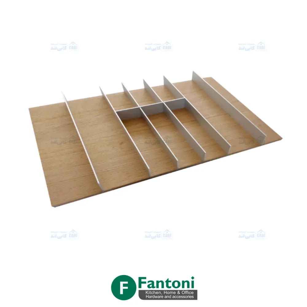 جای قاشق و چنگال رنگ چوبی روشن با تقسیم کننده آلومینیومی ثابت ریل اسلیم فانتونی O141 تا O144 — تصویر ۲