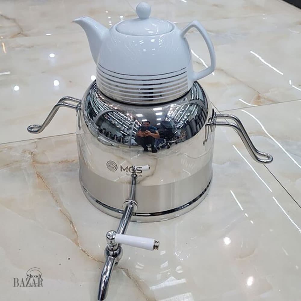 کتری استیل با قوری چینی ام جی اس کد 41018 — تصویر ۴