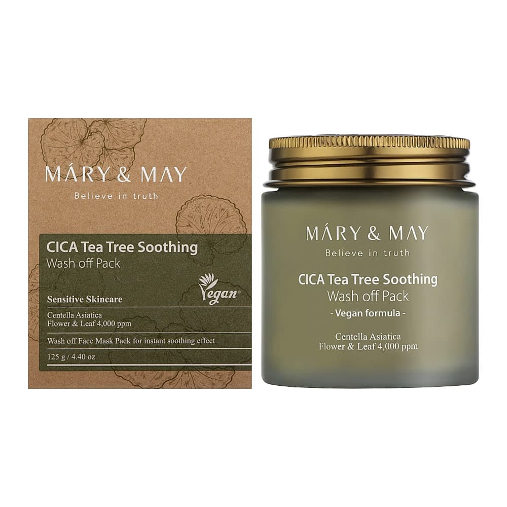 ماسک شستشوی تسکین دهنده و پاک کننده سیکا و تی تری مری اند می Mary & May Vegan CICA Tea Tree Soothing Wash off Pack — تصویر ۲
