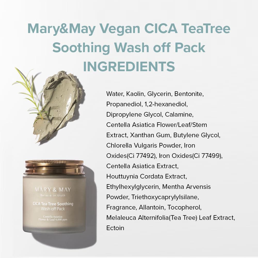 ماسک شستشوی تسکین دهنده و پاک کننده سیکا و تی تری مری اند می Mary & May Vegan CICA Tea Tree Soothing Wash off Pack — تصویر ۹