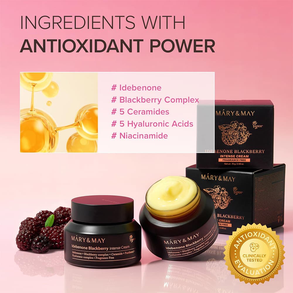 کرم ضد چروک و ترمیم کننده ایدبنون و بلک بری برند مری اند می Mary & May Idebenone Blackberry Intense Cream — تصویر ۶