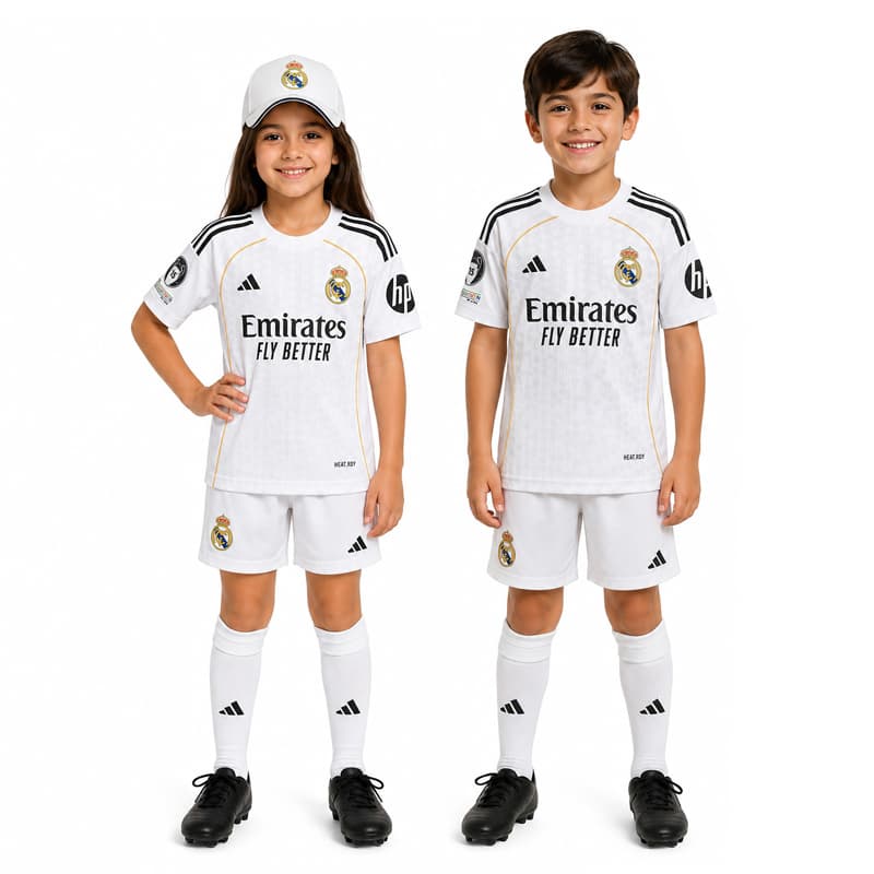 کیت فوتبالی بچگانه کیلیان امباپه مدل Real Madrid-2025-26 سفید — تصویر ۲