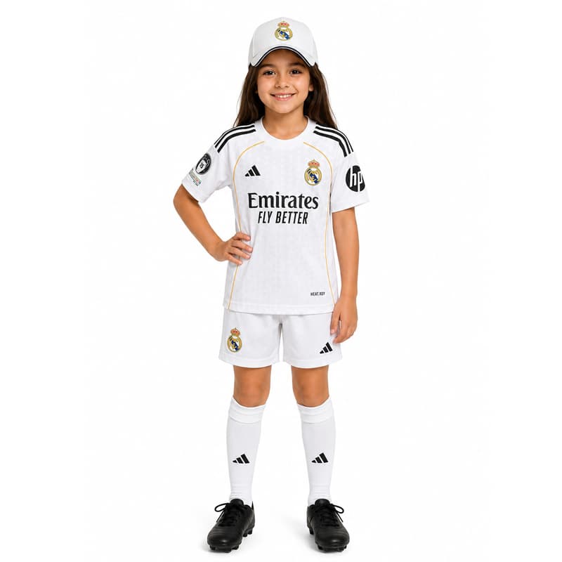 کیت فوتبالی بچگانه کیلیان امباپه مدل Real Madrid-2025-26 سفید — تصویر ۴