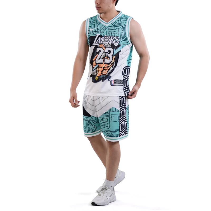 ست رکابی و شلوارک بسکتبالی لیکرز مدل Nike-DRI FIT-5B069 سفید آبی