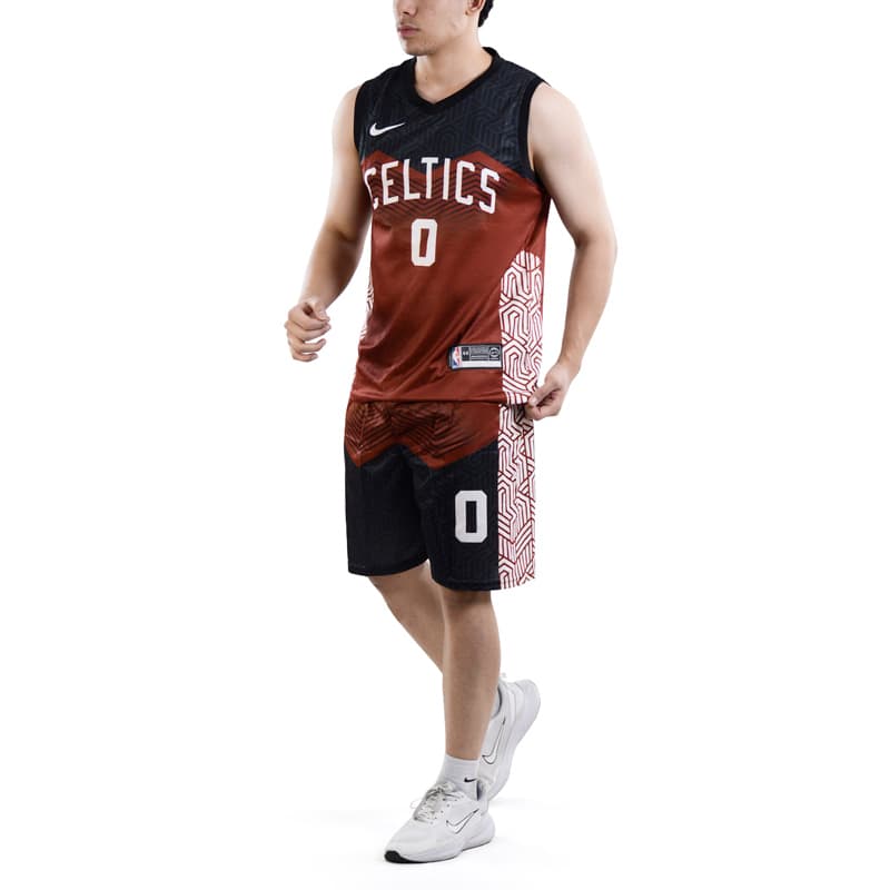 ست رکابی و شلوارک بسکتبالی سلتیکس مدل Nike-DRI FIT-5B089 آجری