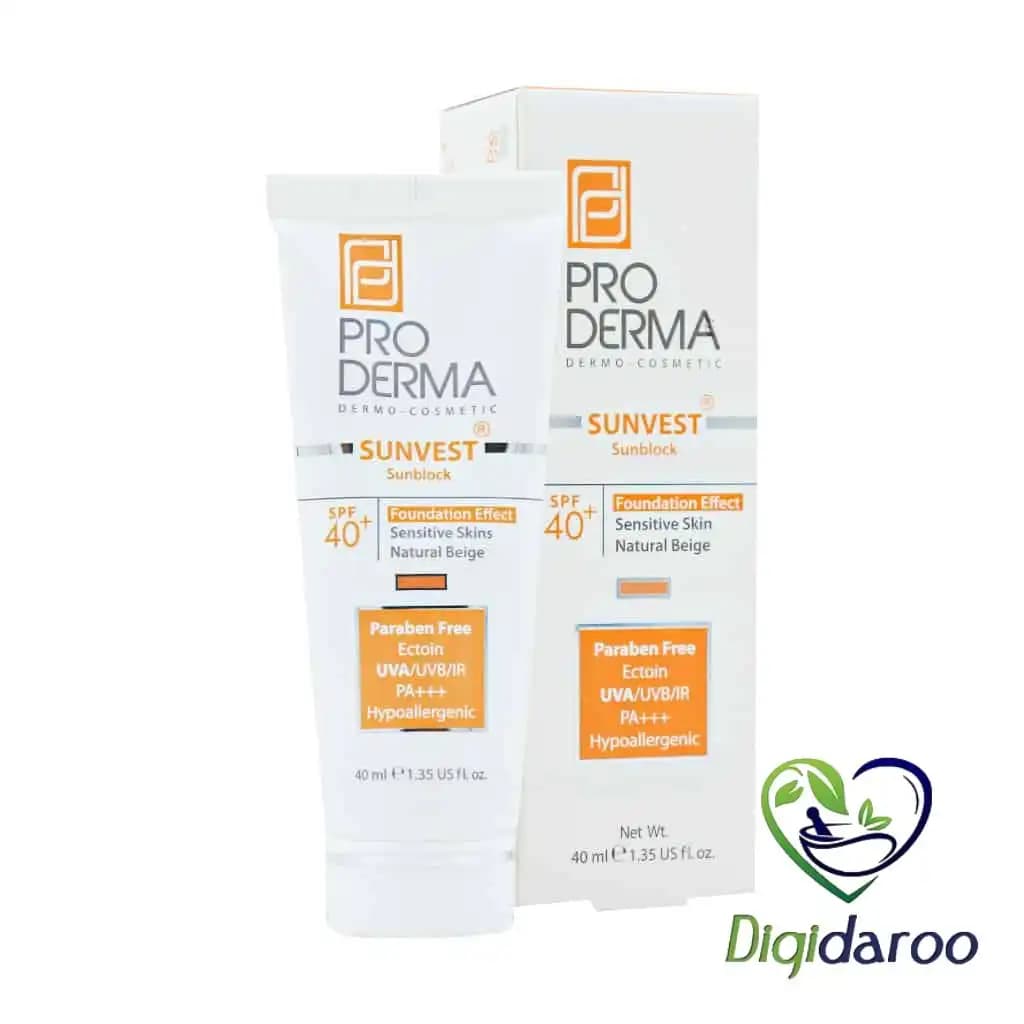 ضد آفتاب ⁺SPF40 رنگی فاقد جاذب های شیمیایی (مینرال) پرودرما (بژ طبیعی)