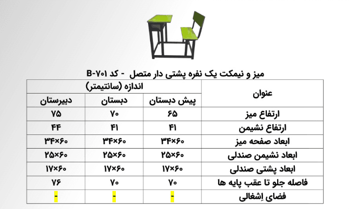 میز و نیمکت یک نفره پشتی دار متصل به هم کد B021 — تصویر ۸