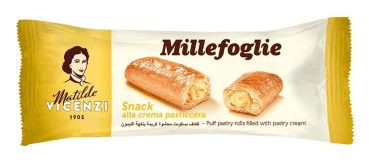 شیرینی پفی میله فولیه با مغز کرم وانیلی 25 گرم مینی اسنک ماتیلدا ویچنزی MATILDE VICENZI mille foglie mini snack