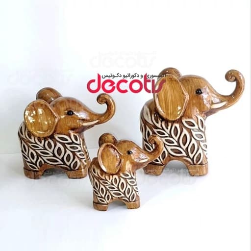 مجسمه خانواده فیل 3 عددی طرح برگ