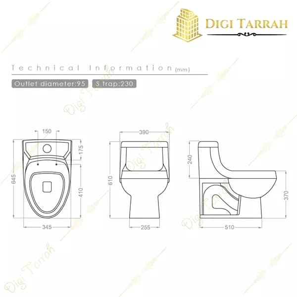 توالت فرنگی چینی گلسار مدل مارانتا — تصویر ۷