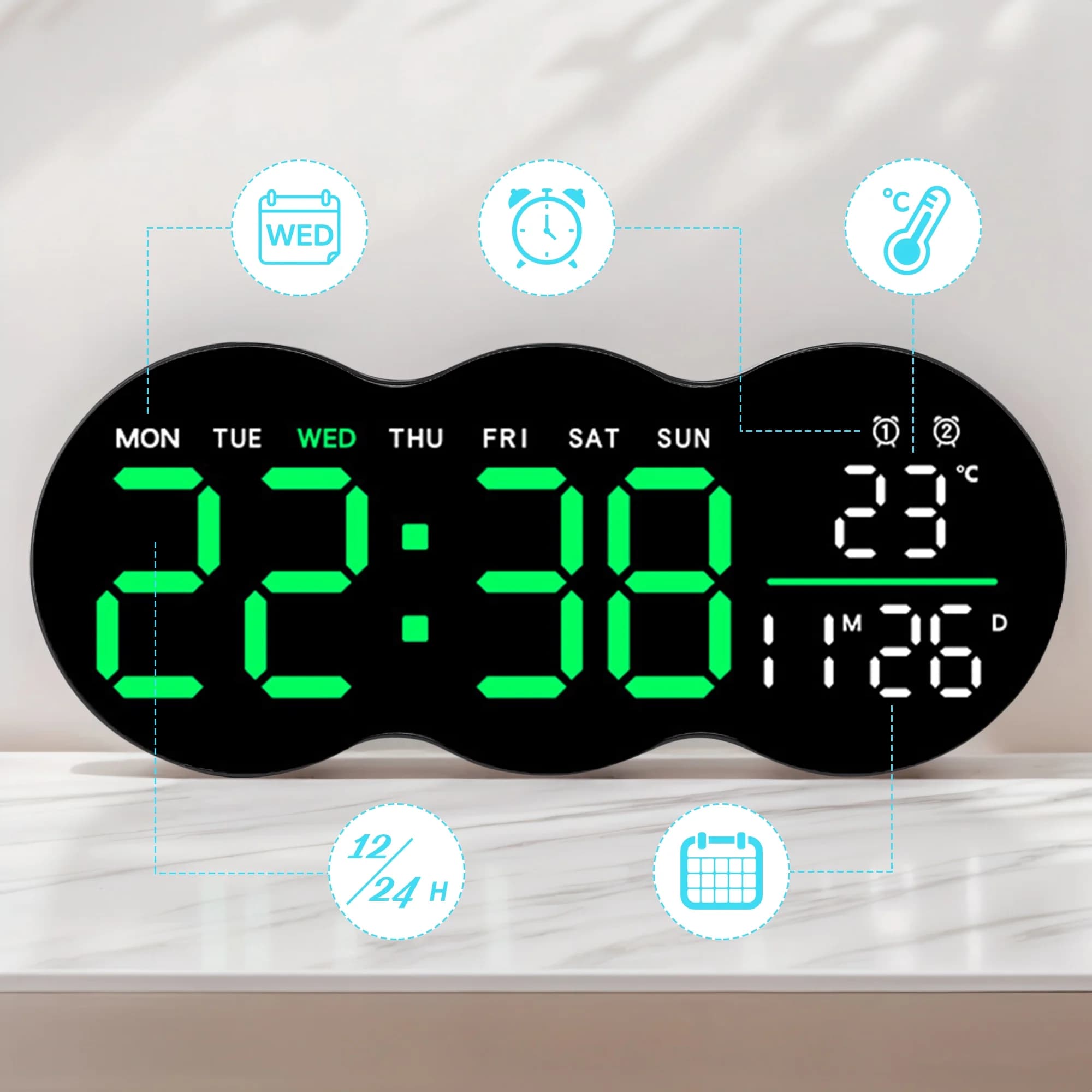 ساعت اتوبوسی LED دیجیتالی با دماسنج و تقویم مدل 28 — تصویر ۴