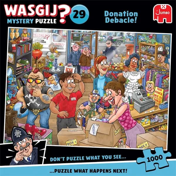 پازل 1000 تکه Wasgij Mystery جامبو طرح دردسر کمک‌های خیریه — تصویر ۴